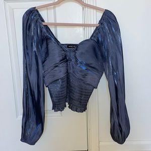 Blue Metallic Long Sleeve Blouse